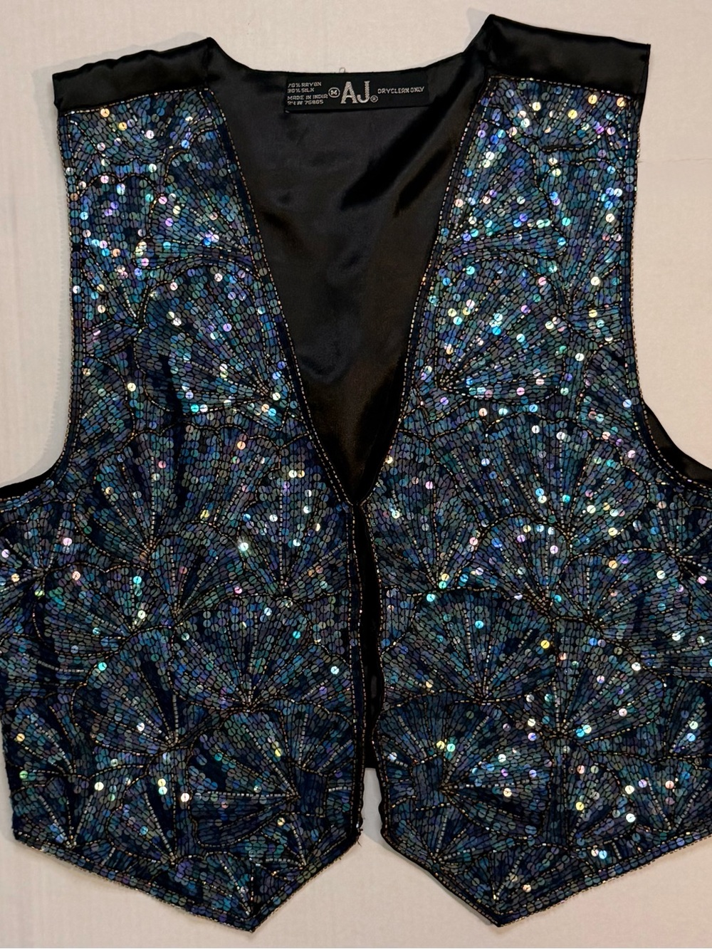 AJ Vintage Sequin Beaded Bedazzled Boho Blue & Purple Sparkle Vest Size Med